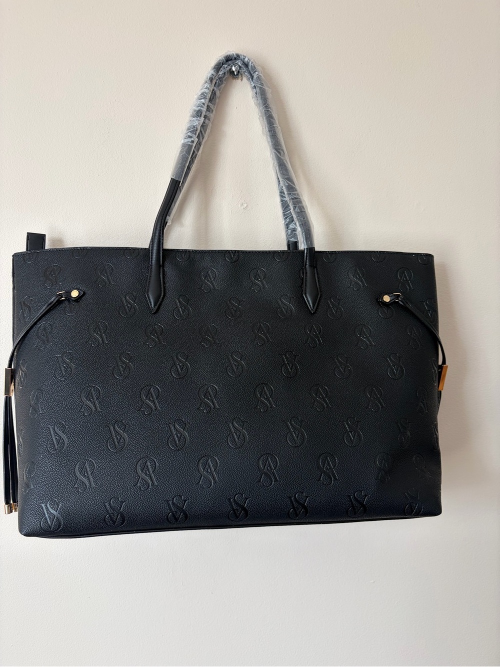Black Embossed Tote Bag with Gold Accent- Victoria Secret - Picture 4 of 8